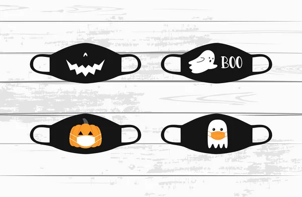 Lindo Divertido Halloween 2020 Máscaras Protectoras Cara Aislado Ilustración Vectorial — Vector de stock