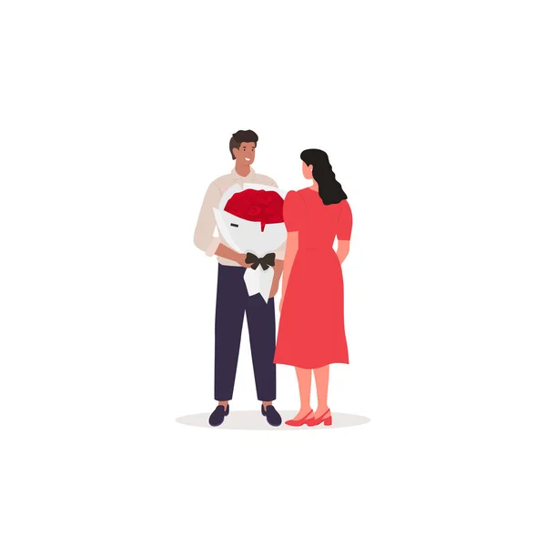 Пара День Святого Валентина Счастливые Мужчина Женщина Вместе Векторная Иллюстрация — стоковый вектор