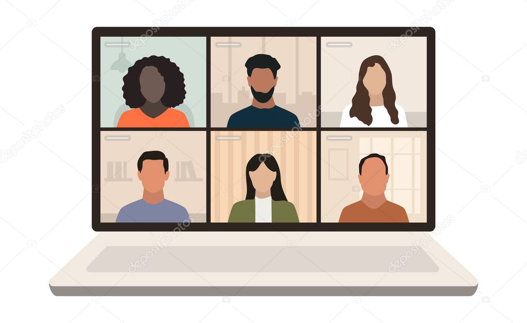 Online meeting in zoom. Remote workers. Video conference call. Vector illustration