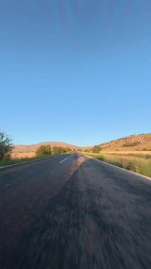 Boş viraj yolu. Yol ağaçları gökyüzü. Yüksek kalite fotoğraf