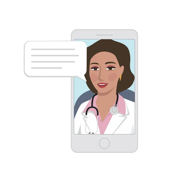 Video Chat Con Doctora Mensajería Texto Concepto Consulta Médica Línea — Vector de stock