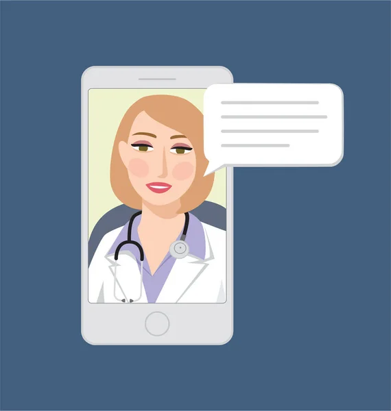 Smartphone Con Doctora Guardia Hablando Con Paciente Concepto Consulta Médica — Vector de stock