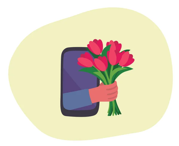 Pengiriman bunga online. Kejutan romantis - Stok Vektor