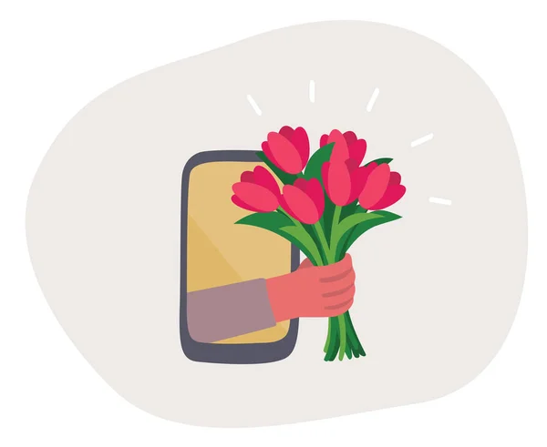 Online-Blumenlieferung. Romantische Überraschung — Stockvektor