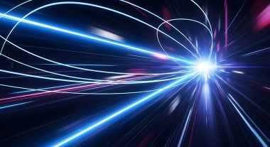 Mavi desenli arka planda hareket çizgileri olan soyut parlak yıldız patlaması