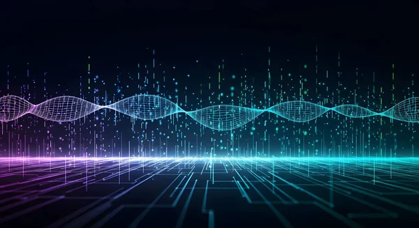 Teknolojik ve bilimsel kavramları temsil eden akış çizgileriyle soyut mavi fraktal ızgara deseni