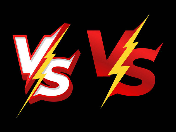 A bold "VS" logo with a red and white design and a yellow lightning bolt. Ideal for sports, gaming, and competitive matchup themes.