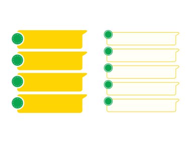 Sarı ve yeşil elementlere sahip modern bir bilgi şablonu, kontrol listesi, yapılacaklar listesi veya temiz ve düzenli görünümlü menüler oluşturmak için idealdir.