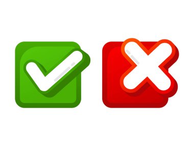 Onaylama, karar verme ve kullanıcı arayüzü tasarım unsurları için yeşil kontrol ve kırmızı haç simgesi ayarlandı.