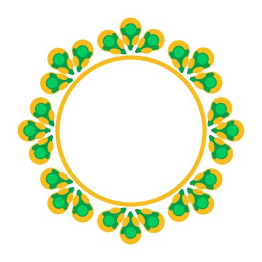 Yeşil ve sarı simetrik desenli zarif dairesel bir çerçeve. Güzel rozetler, etiketler ve amblemler yaratmak için mükemmel..