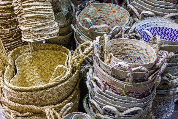 Wicker baskets with colorful patterns in the Eastern marke