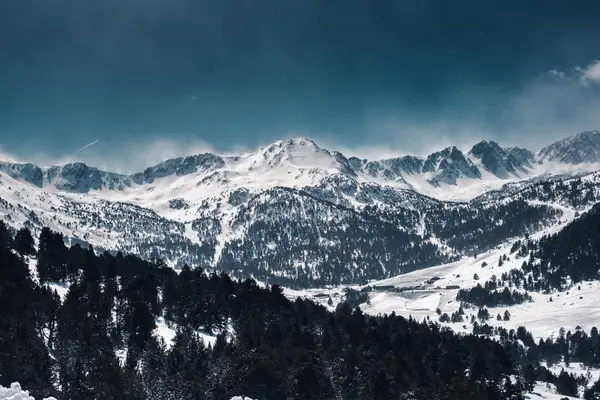 斜面に広がる雪と黒木に覆われた厳しい山の風景 — ストック写真