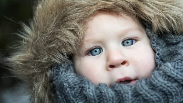 Portrait Cute Little Boy Warm Jacket Looking Camera — Stock Photo, Image