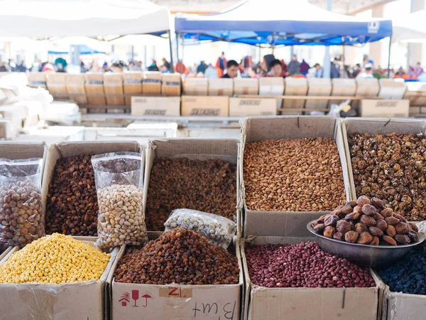 Boxes Aromatic Spices Condiments Farmer Market — Stock Photo, Image