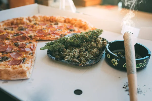 Planta Marihuana Cannabis Pizza — Foto de Stock