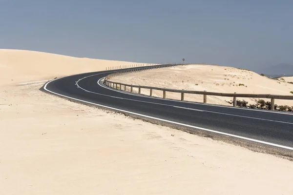 Long Straight Highway Plain Sandy Dunes Canary Islands — Stock Photo, Image