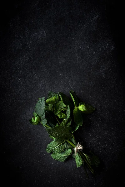 Ervas Aromáticas Flat Lay Fundo Escuro Salsa Rosemary Dica Laurel — Fotografia de Stock