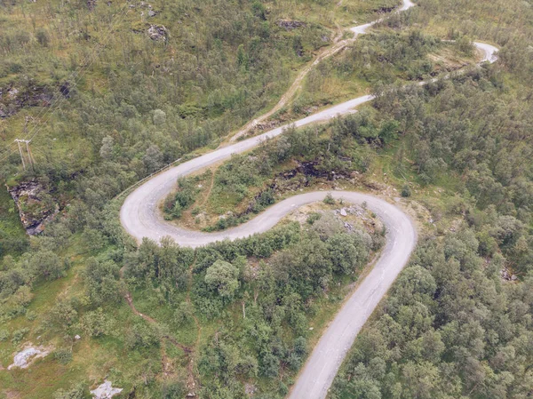 Vista Aerea Tortuosa Strada Campagna Attraverso Foresta Verde — Foto Stock