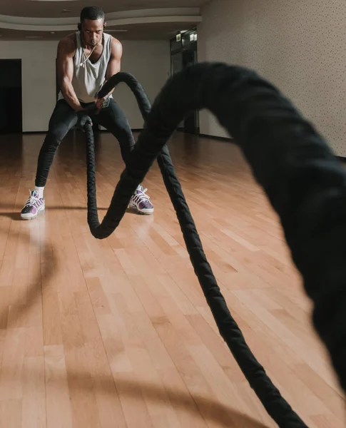 Negru Tip Exercitarea Frânghii Sala Gimnastică — Fotografie, imagine de stoc