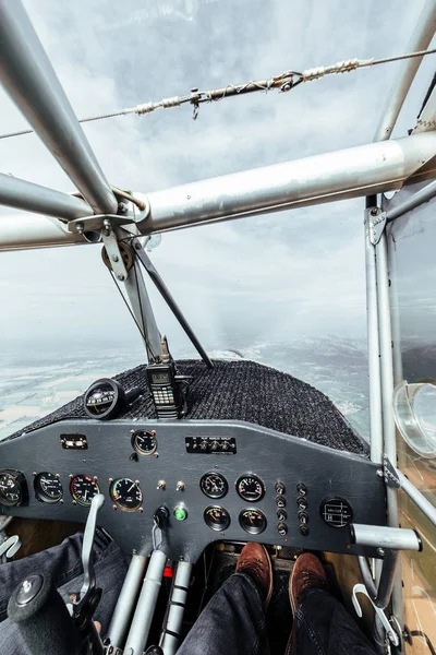 Vista Del Panel Instrumentos Dentro Una Cabina Avión Pequeño — Foto de Stock