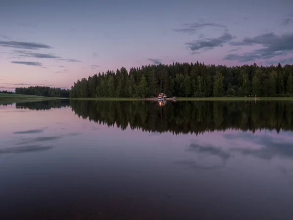 Amazing Summer Sunset Landscape Countryside Cabin House River Forest Finland — Stock Photo, Image