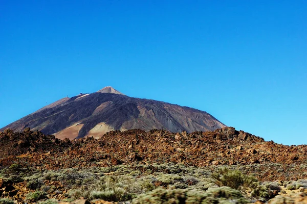 Vulkán Teide Égett Vad Terület Tenerife Spanyolország Hátterében Tiszta Kék — Stock Fotó