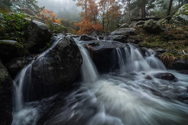 Schöner Blick Auf Den Gebirgsfluss Der Bewölkten Herbsttagen Durch Den — Stockfoto
