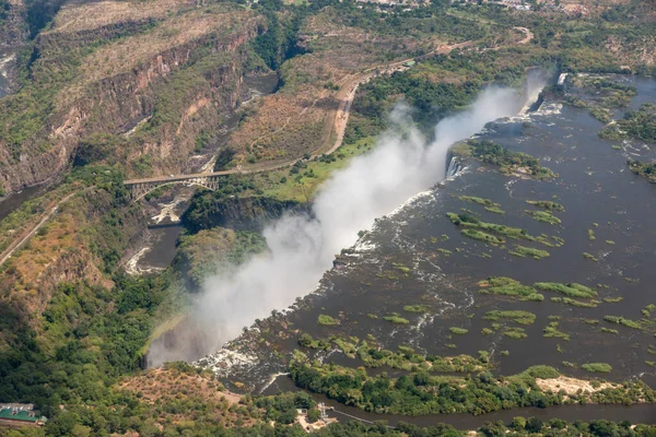 Aerial View Victoria Falls Flying Helicopter — Stock Photo, Image