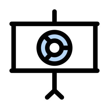 Bu vektör simgesi, sunumlar, raporlar ve iş görselleri için ideal bir pasta chartını gösteren bir projektör ekranını betimler. Veri analizi ve stratejik planlama için mükemmel..