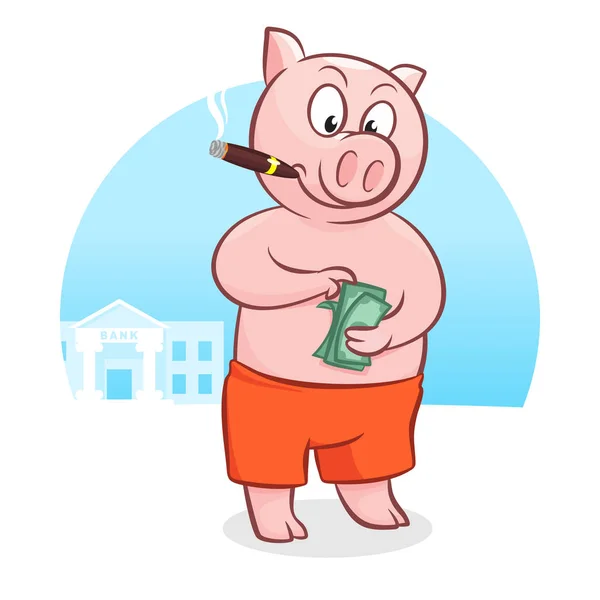 Fumer cigare cochon facture argent vecteur illustration — Image vectorielle