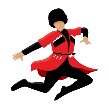 Kafkas lezginka dansçı vektör çizim üzerinde beyaz izole atlama
