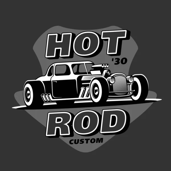 Retro Hot Rod Custom emblema logotipo vector ilustración — Vector de stock