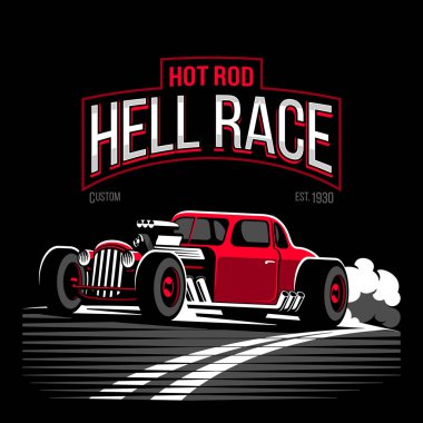 Klasik kırmızı hot rod özel araba vektör çizimi