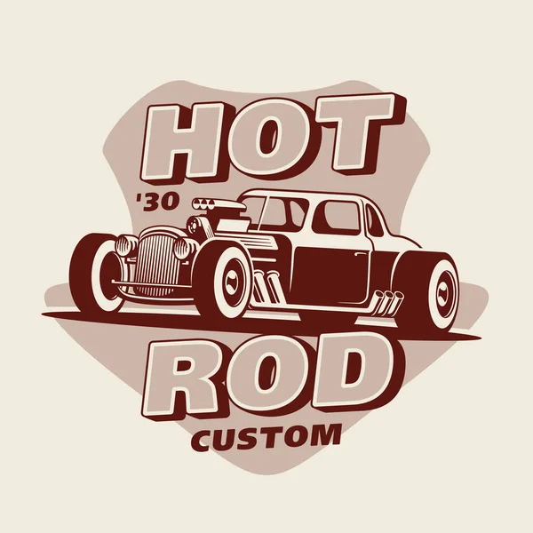 Retro Hot Rod Custom emblema logotipo vector ilustración — Vector de stock