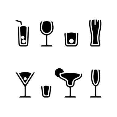 Alkol içecekleri simgesi siyah vektör illüstrasyonunu ayarlayın