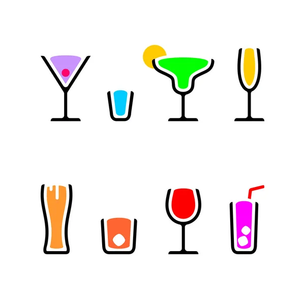 Alkohol nápoje koktejly ikony nastavit barevný vektor ilustrace — Stockový vektor