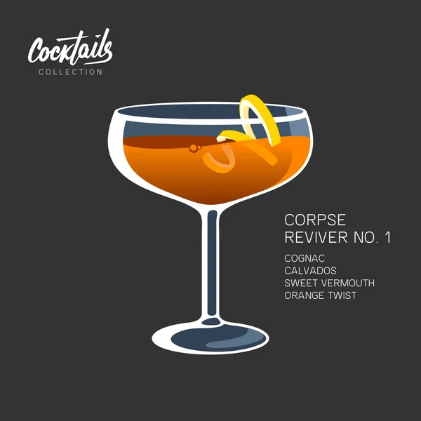 Cocktail Corpse Reviver 1 πορτοκαλί twist διανυσματική απεικόνιση — Διανυσματικό Αρχείο