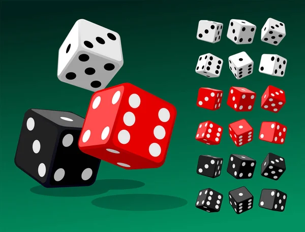 Ensemble Combinaison Isométrique Dés Cubes Poker Rouge Dés Noirs Blancs — Image vectorielle