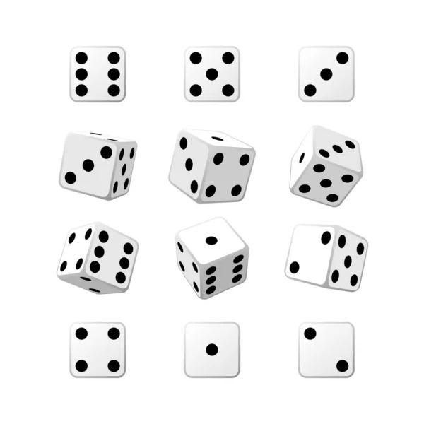 Set Isometric White Casino Dice White Background White Cubes Vector — Stock Vector