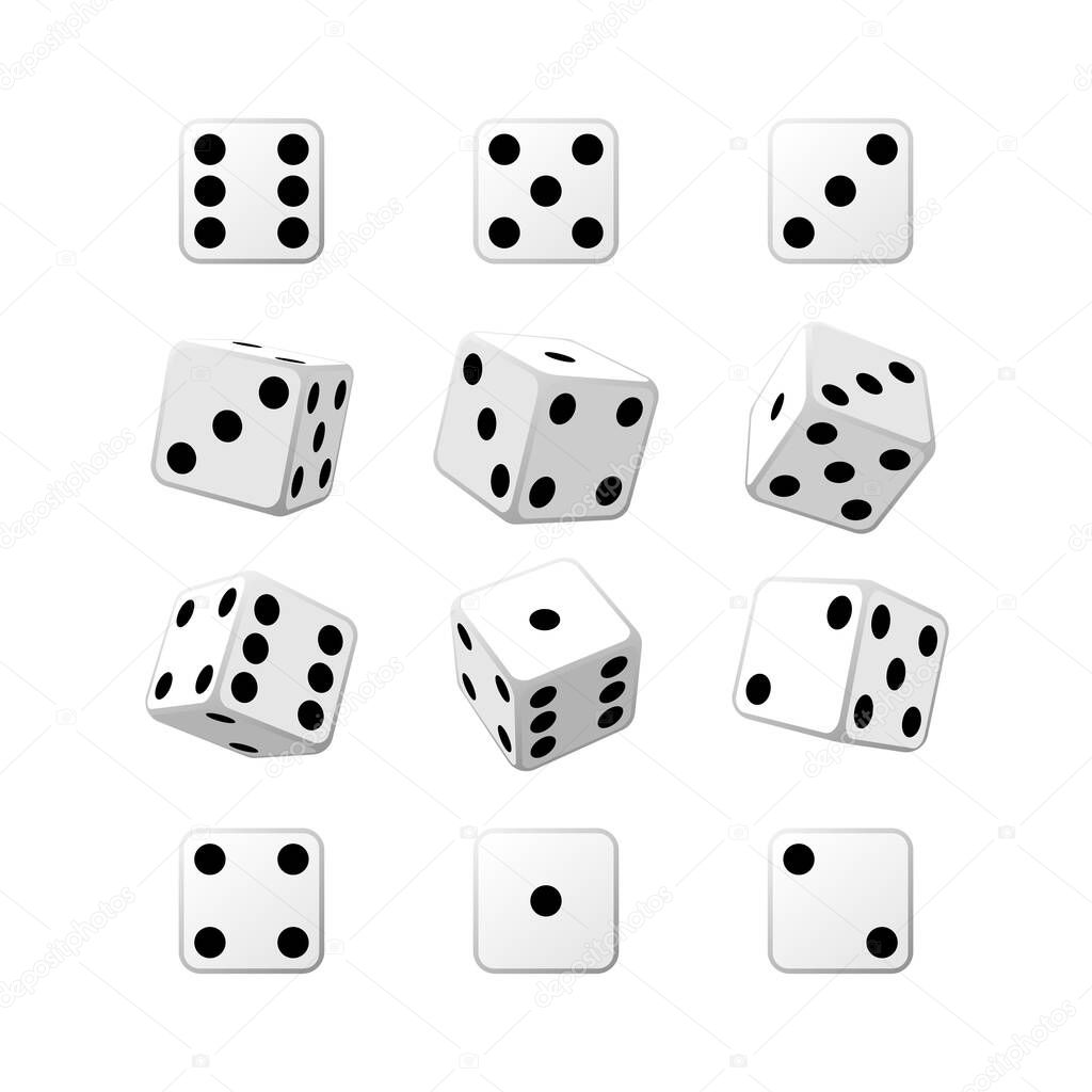 Set of isometric white casino dice on white background. White cubes vector illustration