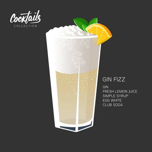 Gin Fizz cocktail verre menthe feuille orange illustration — Image vectorielle