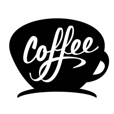 Kahve fincanı silueti. Kaligrafi harfleri. Vektör çizimi.