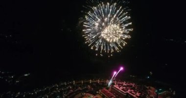 fireworks salute the night drone air flight 4k colorfull illumination, 4K 50fps, slowmotion