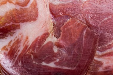 Yağlı yakın plan kırmızı et dokusu. Yakın çekim.