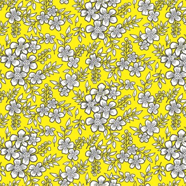 Gri çizgili ve sarı arkaplanlı kusursuz çiçek deseni