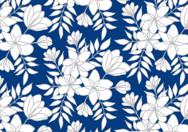 Kusursuz desen, mavi arkaplan altında gri çizgili çiçekler.