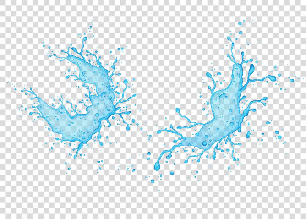 Realistic blue water splash  isolated on transparent background. Vector texture.