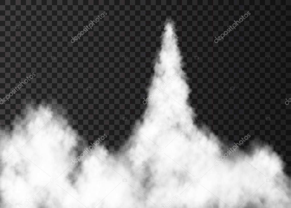 Smoke from space rocket launch. Foggy trail  isolated on transparent background. Fog.  Realistic vector texture.