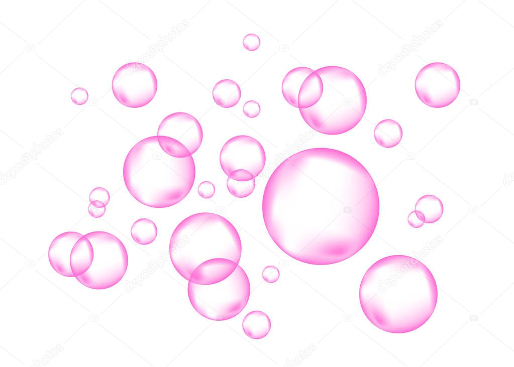 Fizzing air or water pink bubbles on white  background. Dream. Fizzy sparkles. Gum. Vector texture