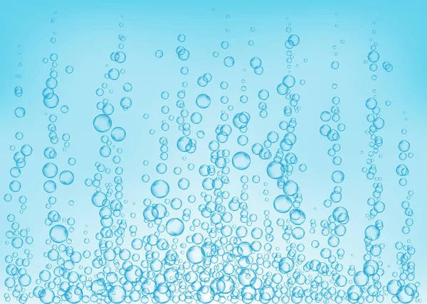 Burbujas Submarinas Aire Agua Oxígeno Sobre Fondo Azul Fizzy Brilla — Vector de stock